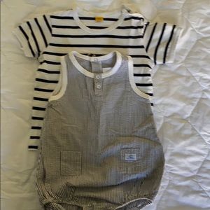 Stripe set with t-shirt and overalls